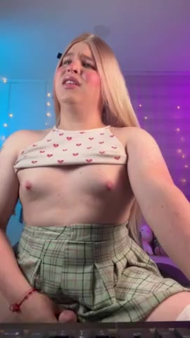 Thumbnail for CamiilaRobertss's Premium Video Young blonde trans girl makes CUM before entering virtual classes